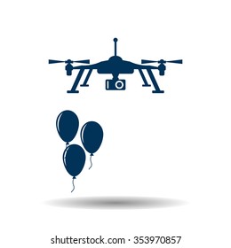 Aerial photography. Festive balloons. Quadrocopter icon