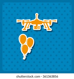 Aerial photography. Festive balloons. Quadrocopter icon, vector illustration. Flat design style
