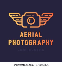 Aerial photography and videography symbol. Drone technology design - vector illustration of a drone in the sky. Modern vector art collection. Logo, logotype design. 