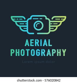 Aerial photography and videography symbol. Drone technology design - vector illustration of a drone in the sky. Modern vector art collection. Logo, logotype design. 