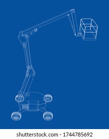 Aerial platform concept outline. Vector rendering of 3d. Wire-frame style. The layers of visible and invisible lines are separated