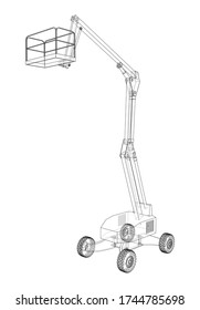 Aerial platform concept outline. Vector rendering of 3d. Wire-frame style. The layers of visible and invisible lines are separated