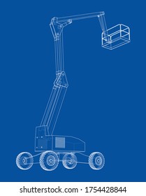 Aerial platform concept outline. Vector rendering of 3d. Wire-frame style. The layers of visible and invisible lines are separated