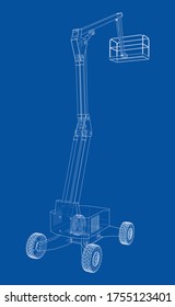 Aerial platform concept outline. Vector rendering of 3d. Wire-frame style. The layers of visible and invisible lines are separated