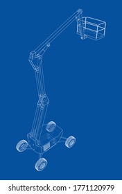 Aerial platform concept outline. Vector rendering of 3d. Wire-frame style. The layers of visible and invisible lines are separated