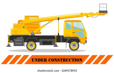 Aerial platform truck. Heavy construction machine. Building machinery. Special equipment. Vector illustration.