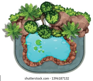 Aerial pond nature scene illustration