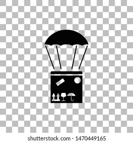 Aerial post delivery. Black flat icon on a transparent background. Pictogram for your project