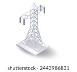 Aerial power line pole technology flat isometric illustration