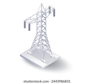 Aerial power line pole technology flat isometric illustration