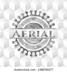 Aerial realistic grey emblem with cube white background