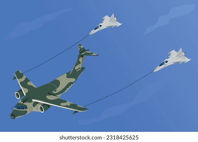 Aerial refueling. KC 390 refueling two F-39 Gripen aircrafts. Brazilian air force.