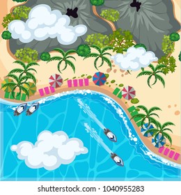 Aerial scene of boats and beach illustration