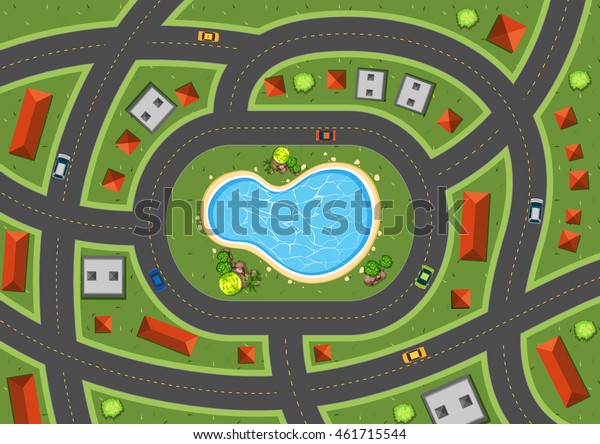 Aerial scene\
with roads and houses\
illustration