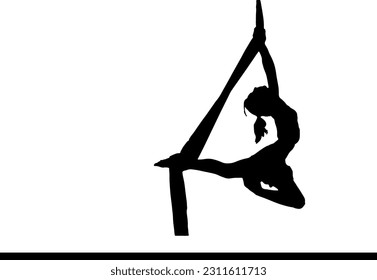 Aerial Silk Artistry: Vector Silhouette of a Female Acrobat