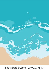  Aerial Top Down View of Summer Ocean Beach and Sand
