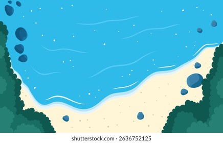 Aerial Top View of Blue Ocean Waves Gently Crashing and Rolling Onto a Peaceful Sandy Shoreline