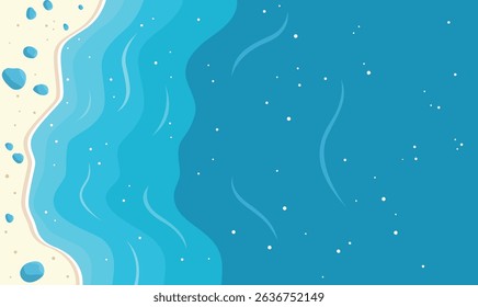 Aerial Top View of Blue Ocean Waves Gently Crashing and Rolling Onto a Peaceful Sandy Shoreline
