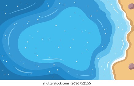 Aerial Top View of Blue Ocean Waves Gently Crashing and Rolling Onto a Peaceful Sandy Shoreline