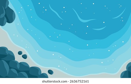 Aerial Top View of Blue Ocean Waves Gently Crashing and Rolling Onto a Peaceful Sandy Shoreline - Powered by Shutterstock - Get 15% off with code: PIKWIZARD15