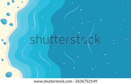 Aerial Top View of Blue Ocean Waves Gently Crashing and Rolling Onto a Peaceful Sandy Shoreline