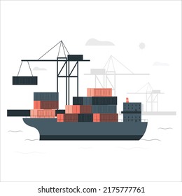 Buque de carga de contenedores de alta visión aérea en el comercio de exportación de importación, logística comercial y transporte internacional por buque de carga de contenedores en mar abierto, transporte de carga de contenedores.