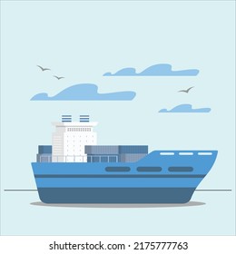 Buque de carga de contenedores de alta visión aérea en el comercio de exportación de importación, logística comercial y transporte internacional por buque de carga de contenedores en mar abierto, transporte de carga de contenedores.