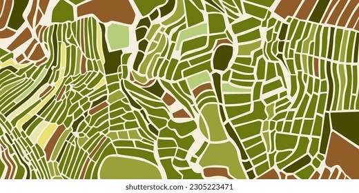 aerial top view Land with green fields sown in countryside in spring day Land with cultivated plants of rice fields.Vector background perfect for wallpaper or design elements