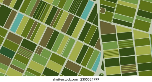 vista aérea superior Tierra con campos verdes sembrados en el campo en primavera Tierra con plantas cultivadas de arrozales.Fondo vectorial perfecto para papel pintado o elementos de diseño