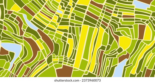 vista aérea superior Tierra con campos verdes sembrados en el campo en primavera Tierra con plantas cultivadas de arrozales.Fondo vectorial perfecto para papel pintado o elementos de diseño