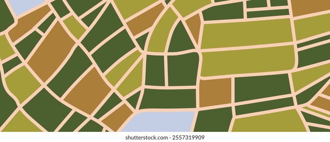 aerial top view Land with green fields sown in countryside in spring day Land with cultivated plants of rice fields.Vector background perfect for wallpaper or design elements	