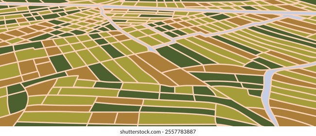 aerial top view Land with green fields sown in countryside in spring day Land with cultivated plants of rice fields.Vector background perfect for wallpaper or design elements	