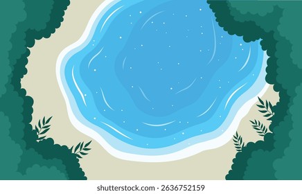 Aerial Top View of a Tranquil Blue Lake Surrounded by Nature's Calm and Still Beauty 
