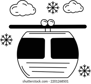 Aerial tramway Concept, Cable Car with Snowy Weather Vector Icon Design, Travel and Tourism Symbol, Holiday and Vacation Sign, Discovery and exploration Stock, Alpine regions transport illustration,