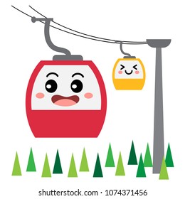 Aerial Tramway transportation cartoon character side view isolated on white background vector illustration.