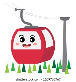 Aerial Tramway transportation cartoon character perspective view isolated on white background vector illustration.