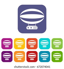 Aerial transportation icons set vector illustration in flat style In colors red, blue, green and other