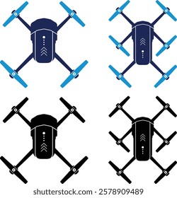 Aerial Tricopter, Quad copter, Hex copter flat icon set of Drone. Fast delivery, remote control, action camera, radar screen. Spy Camera Drone Modern Technology. Colorful Drone Icon set.