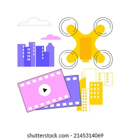 Ilustración vectorial de concepto abstracto de videografía aérea. Servicio de drones aéreos, empresa de videografía, producción de vídeo profesional, cine de eventos, rodaje comercial, metáfora abstracta inmobiliaria.