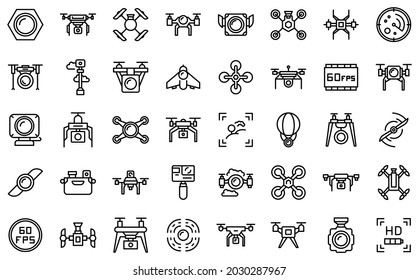 Aerial videography icons set outline vector. Drone camera. Aero filming