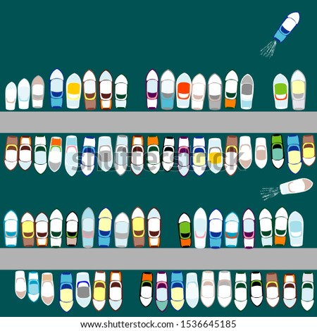 Aerial view of boats in docks