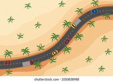 Aerial view of cars on the road illustration