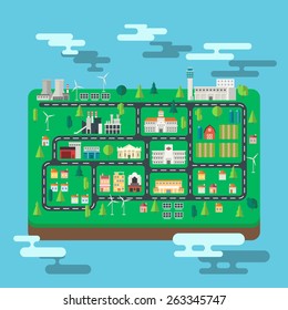 Aerial view city map on an island illustration vector