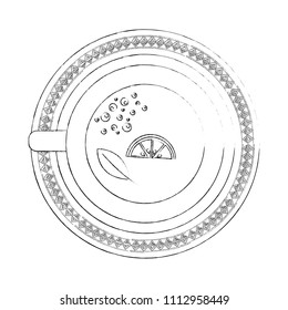 aerial view delicious lemon tea cup with dish isolated icon