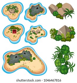 Aerial view of different islands and trees illustration