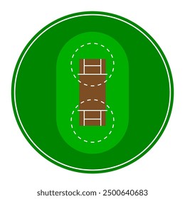 An aerial view displays a Cricket field featuring two hoops set on a vibrant green surface.