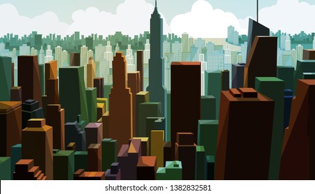 Aerial view of a Downtown capital.Cityscape view with tower design.Panorama of Business district with high building.Scenic business Town .Skyline city aerial view with urban.Vector illustration