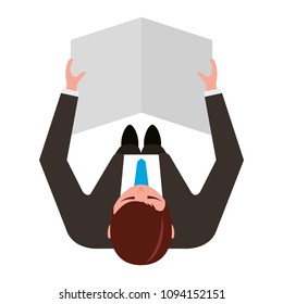 aerial view of elegant businessman with document