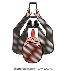 aerial view of elegant businessman with smartphone device