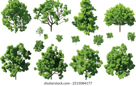 Formas de árvores verdes sempre vista aérea, ilustração vetorial 3d renderização 